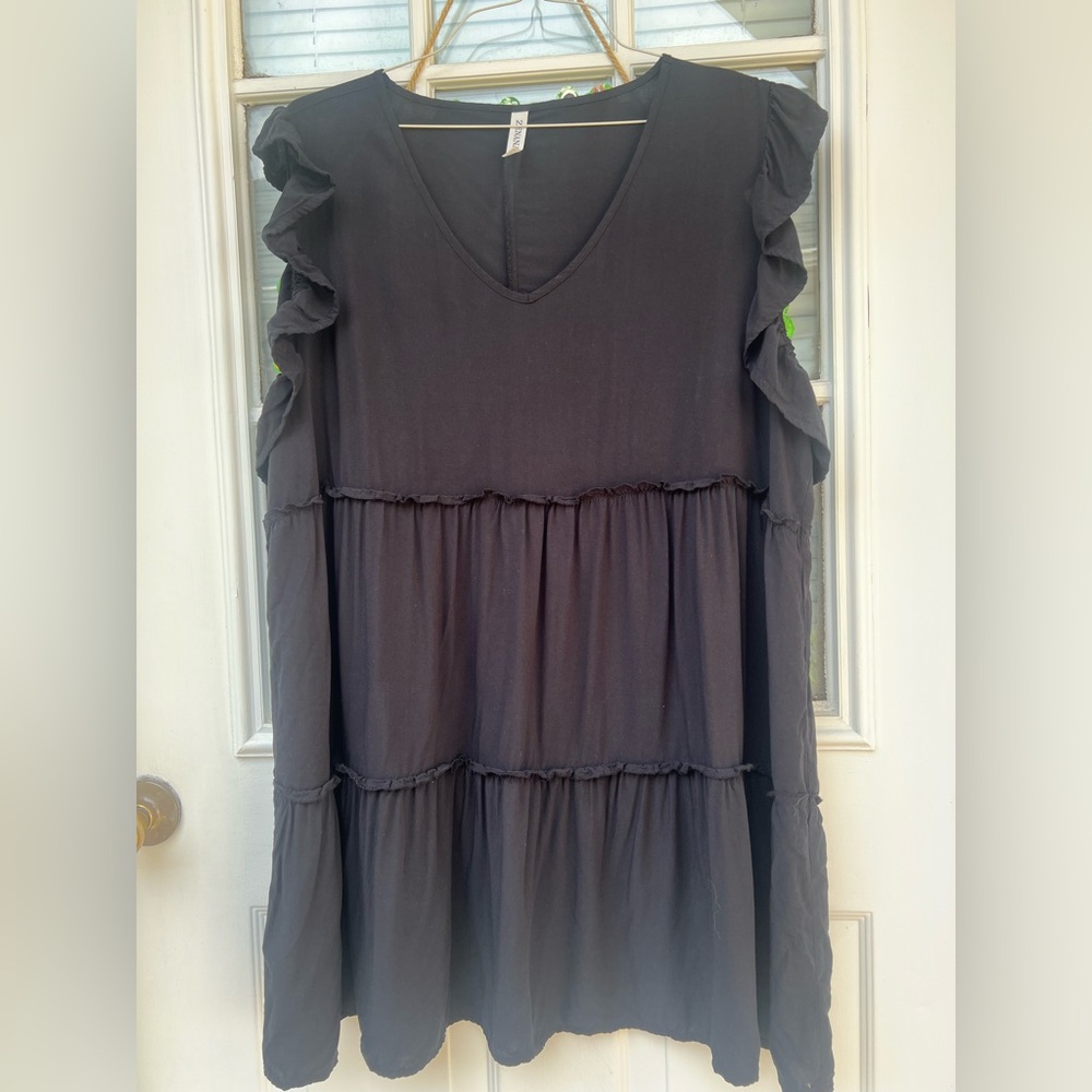 Elegant Black Ruffle Midi Dress